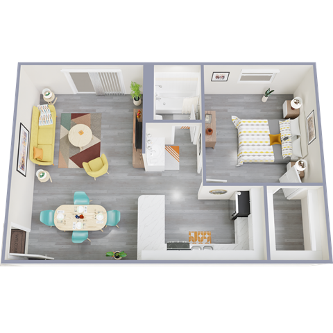 a floor plan of a one bedroom apartment with a living room and dining room